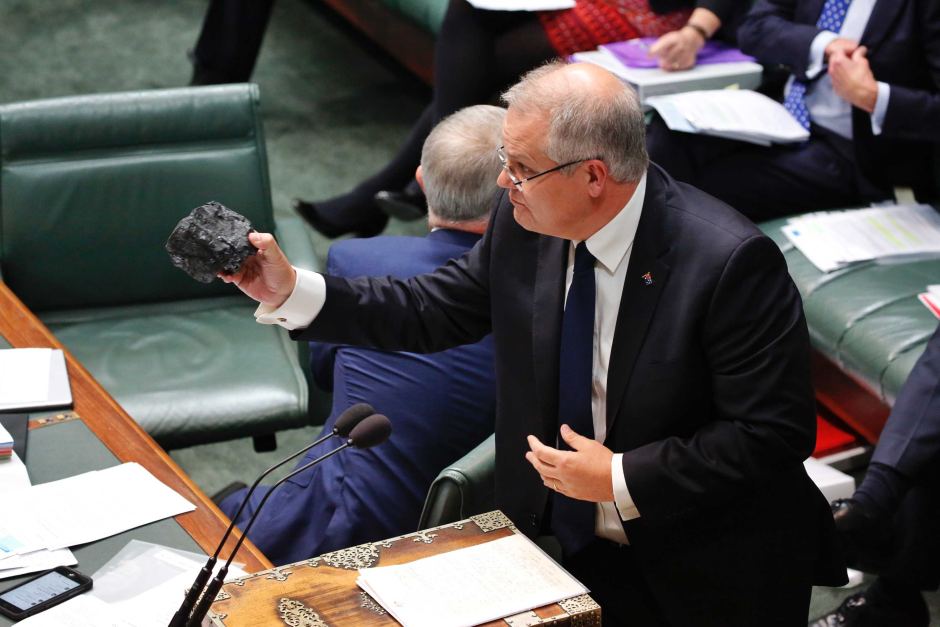 Scott Morrison holding up a lump of coal in Parliament
